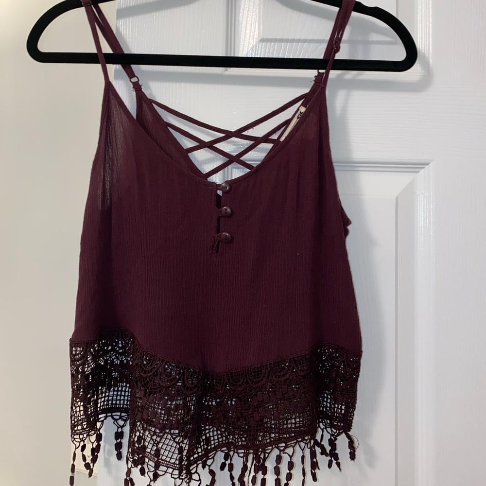 Maroon lace tank top